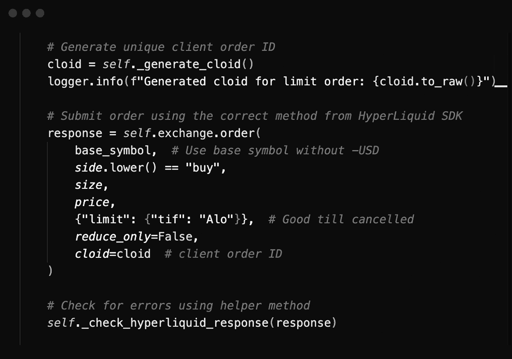 HyperLiquid API Integration Code Example
