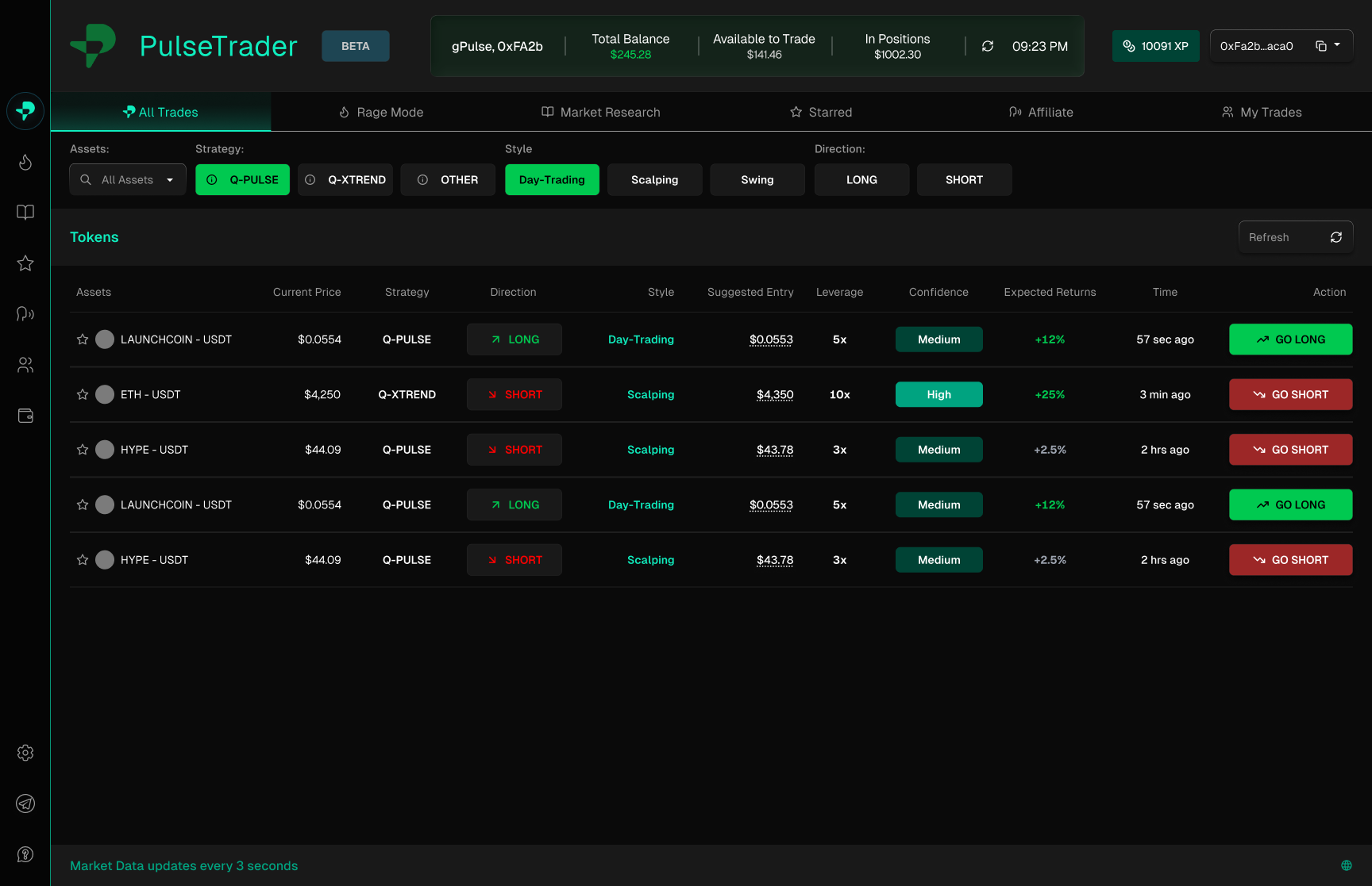 PulseTrader Trading Interface - Live Trading Dashboard